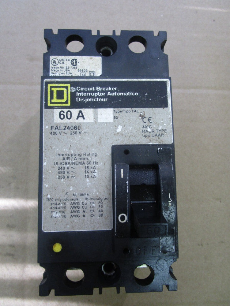 SQUARE D BREAKER FAL24060 60A AMP 480V 2 POLE