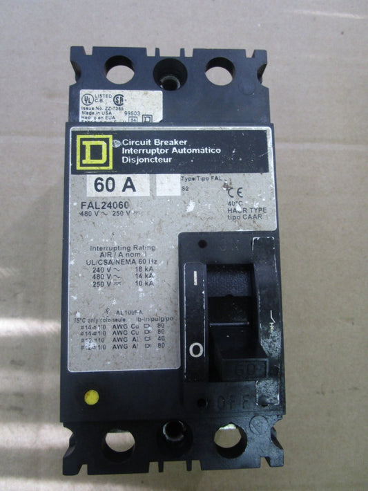 SQUARE D BREAKER FAL24060 60A AMP 480V 2 POLE