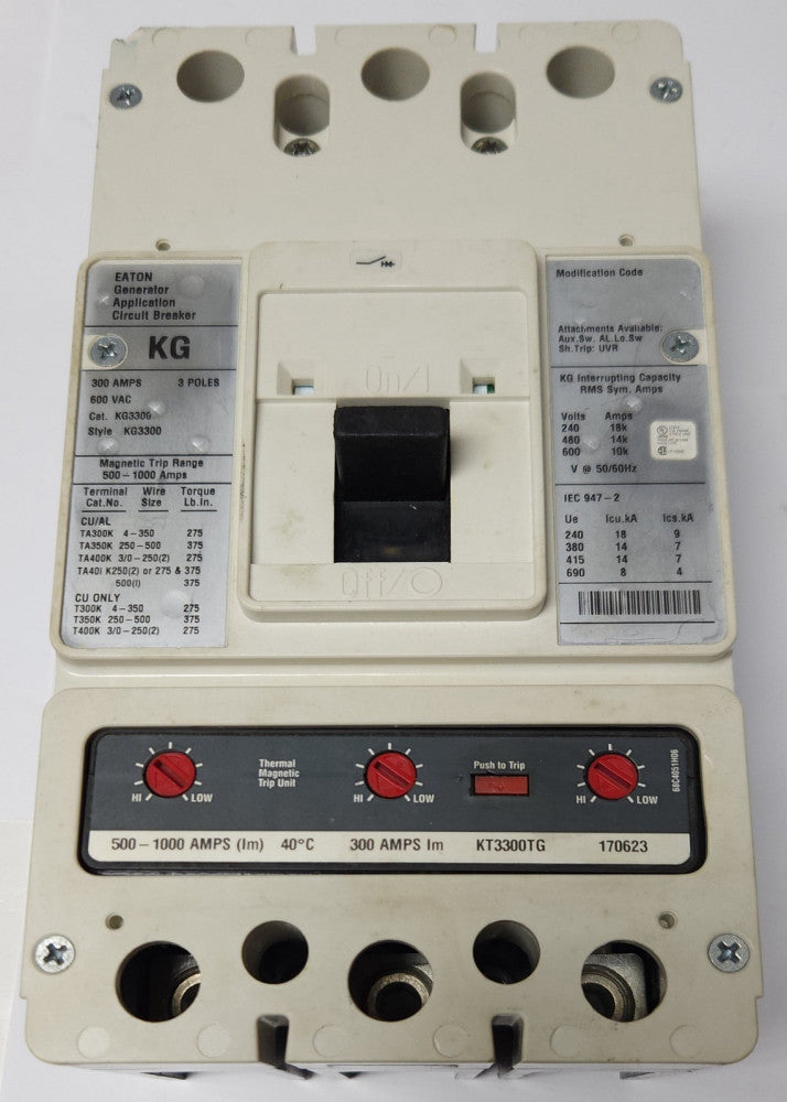 EATON CUTLER HAMMER KG3300 3 Pole 300 AMP Type KG Generator Circuit Breaker