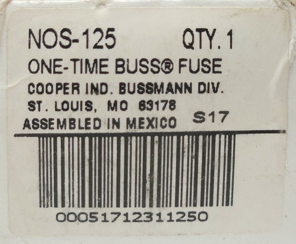 COOPER BUSSMANN NOS 125 600 VAC 125 AMP BUSS FUSE NOS-125