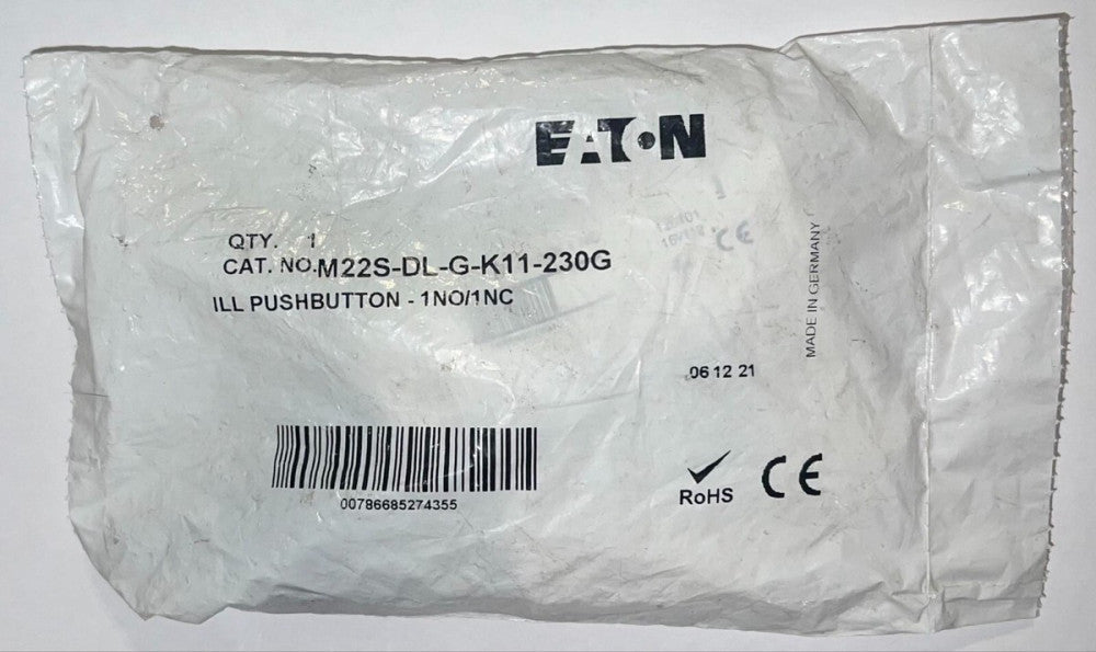 EATON M22S DL G K11 230G Green Illuminated Pushbutton 1 NO/1 NC