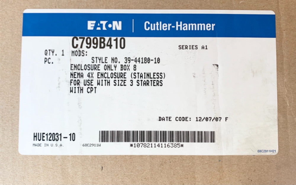 EATON C799B410 Nema 4X Stainless Steel Size 3 Starter Enclosure with CPT
