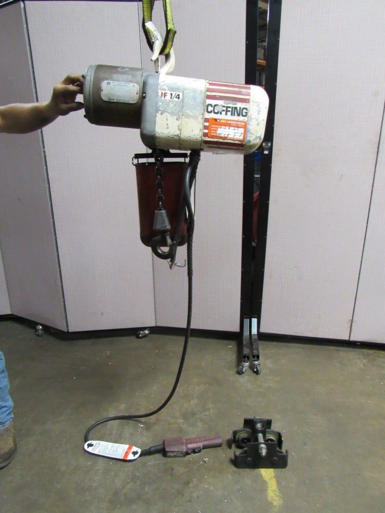 COFFING ELECTRIC CHAIN HOIST JF863-1T 1/4 T TON 230/460V 3PH 114"DROP W/ TROLLEY