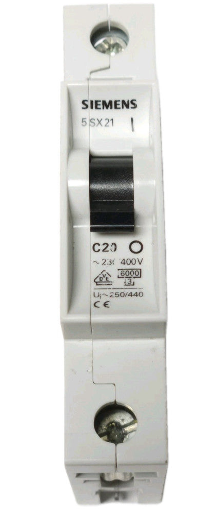SIEMENS 5SX21 C20 Single Pole 20 AMP 400 VAC Rated Circuit Breaker