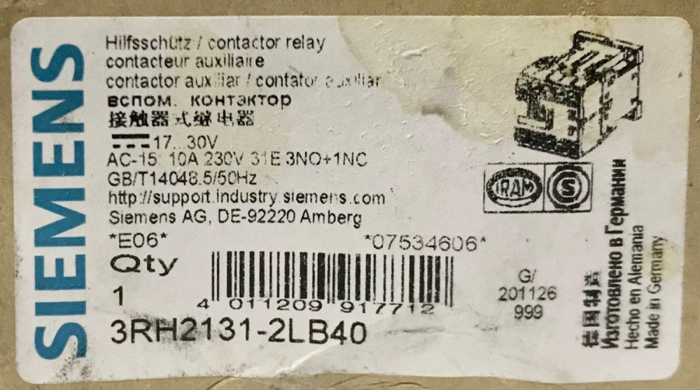 SIEMENS 3RH2131 2LB40 SIRIUS 17-30 VDC Contactor