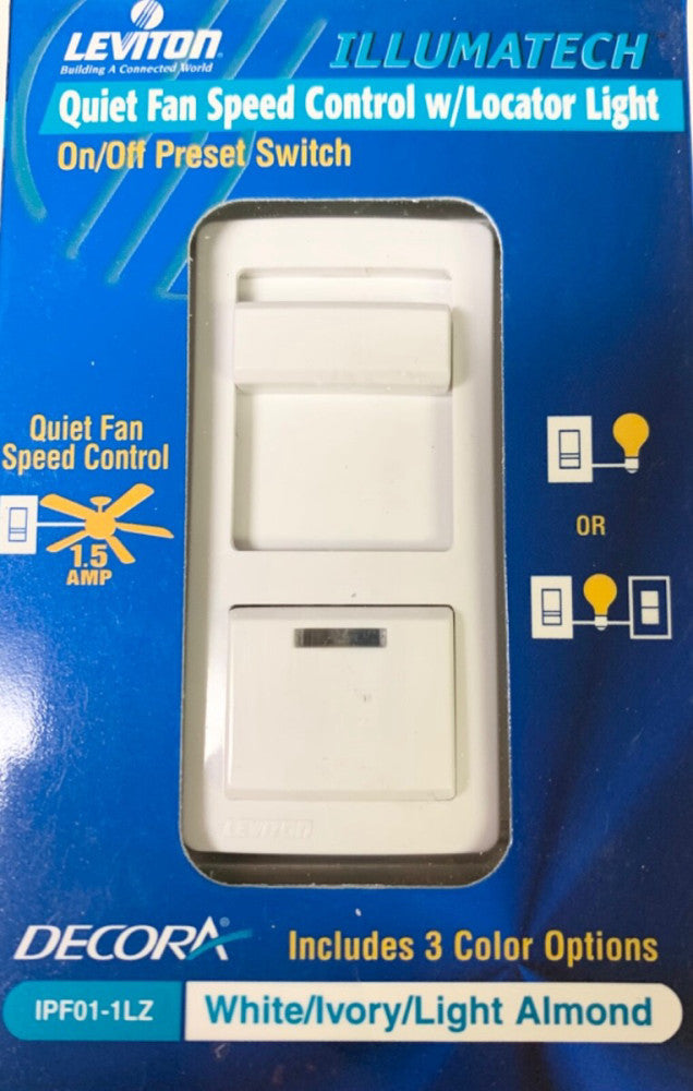 LEVITON ILLUMATECH IPF01-1LZ Quiet Fan Speed Control 1.5 AMP Single Pole DECORA 