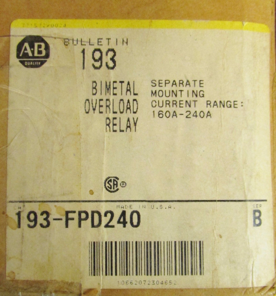 ALLEN BRADLEY Seperate Mounting 160-240 Amp Overload Relay 193 FPD240