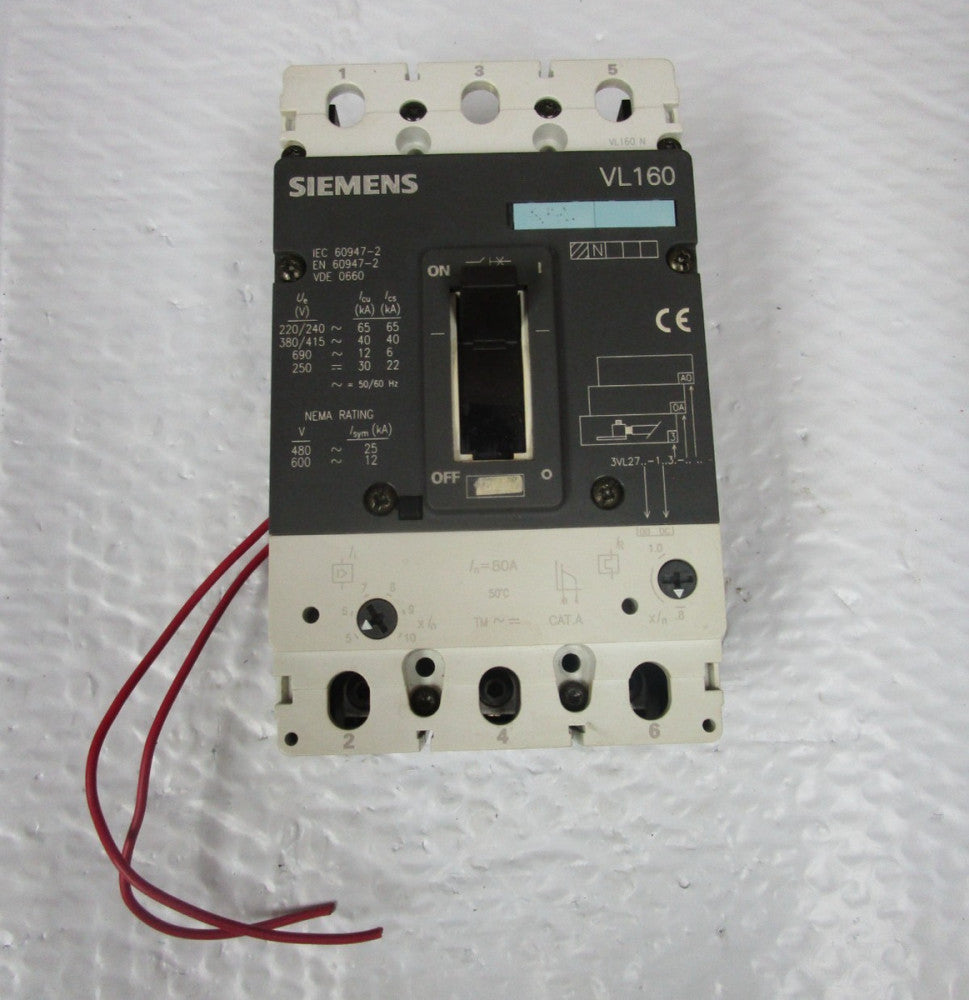 Siemens  Breaker 3VL2716-1AA31-0AA0 VL160 160A 600Vac w/ 80A Trip 3VL9208-7DC32