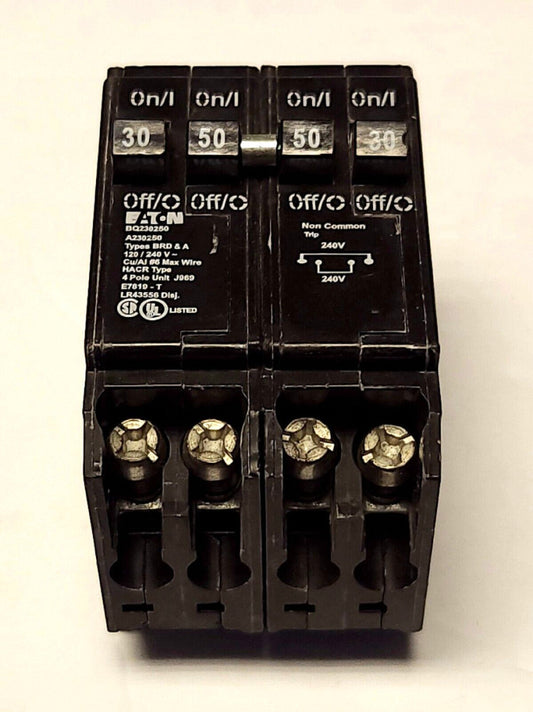 EATON BQ230250 Double Single Pole 30 AMP 2 Pole 50 AMP Type BRD Quadplex Circuit