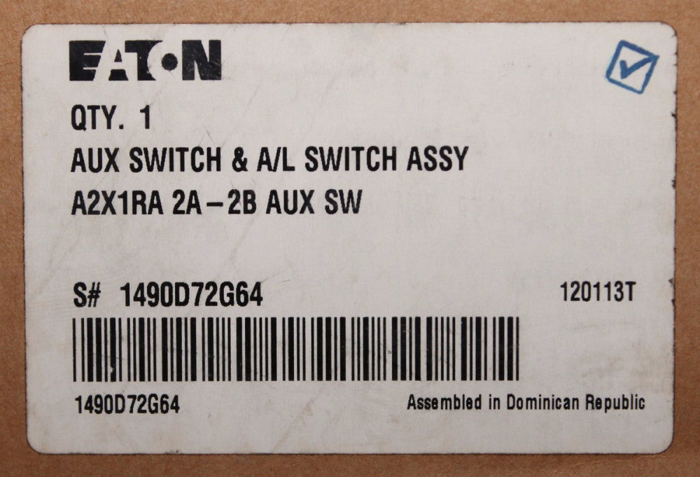 EATON CUTLER HAMMER A2X1RA 2A-2B F Frame Alarm Auxiliary Switch 1490D72G64