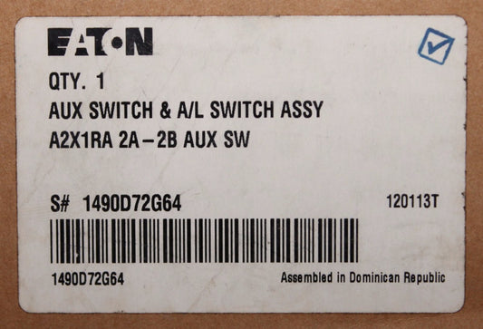 EATON CUTLER HAMMER A2X1RA 2A-2B F Frame Alarm Auxiliary Switch 1490D72G64