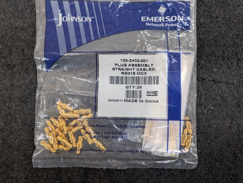 New, Emerson/Johnson, 133-3403-001, CONN MCX PLUG STR 50 OHM CRIMP - Lot of 25