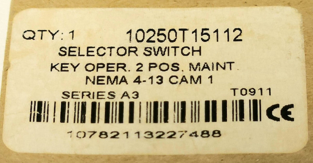 EATON CUTLER HAMMER 10250T15112 Keyed Selector Switch 2 Position Maintained