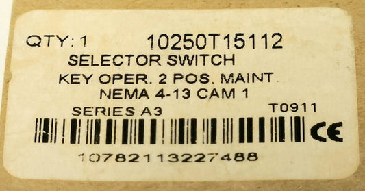 EATON CUTLER HAMMER 10250T15112 Keyed Selector Switch 2 Position Maintained