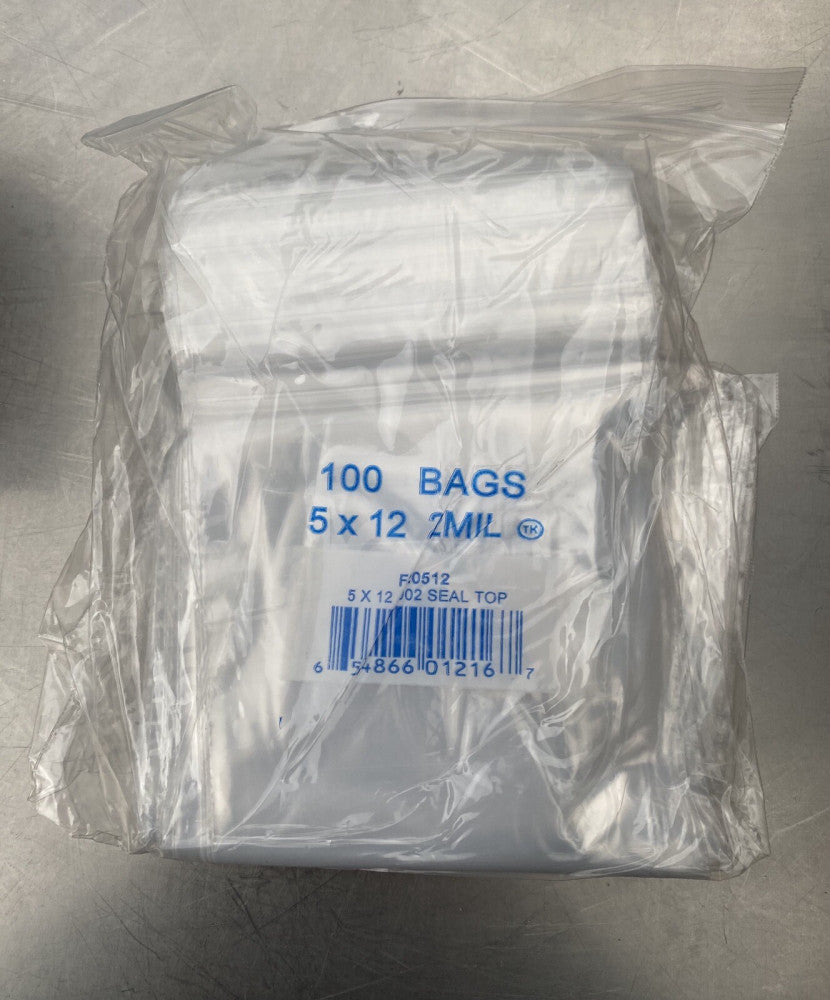 1000 Clear 2 Mil Reclosable LD Seal Top Poly Bags 5" x 12" Jewelry Baggies 5x12