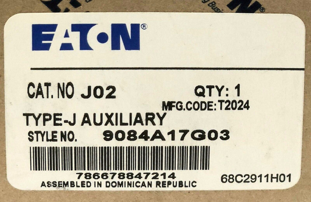 EATON CUTLER HAMMER J02 A200 Type J Auxiliary Contact 2 NC 9084A17G03