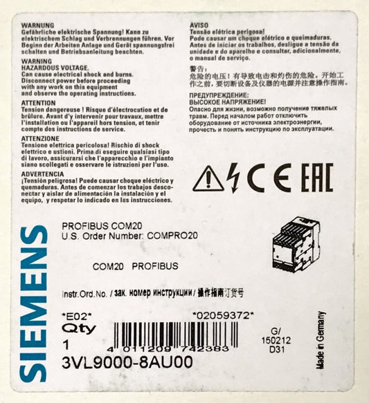 SIEMENS 3VL9000 8AU00 COMPRO20 Profibus COM203