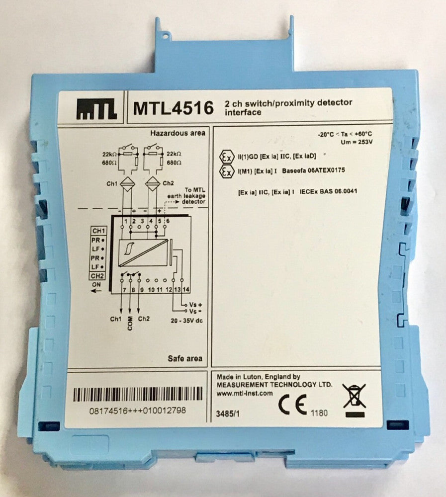 MTL MTL4516 2 Channel Switch Proximity Detector Interface Safety Module