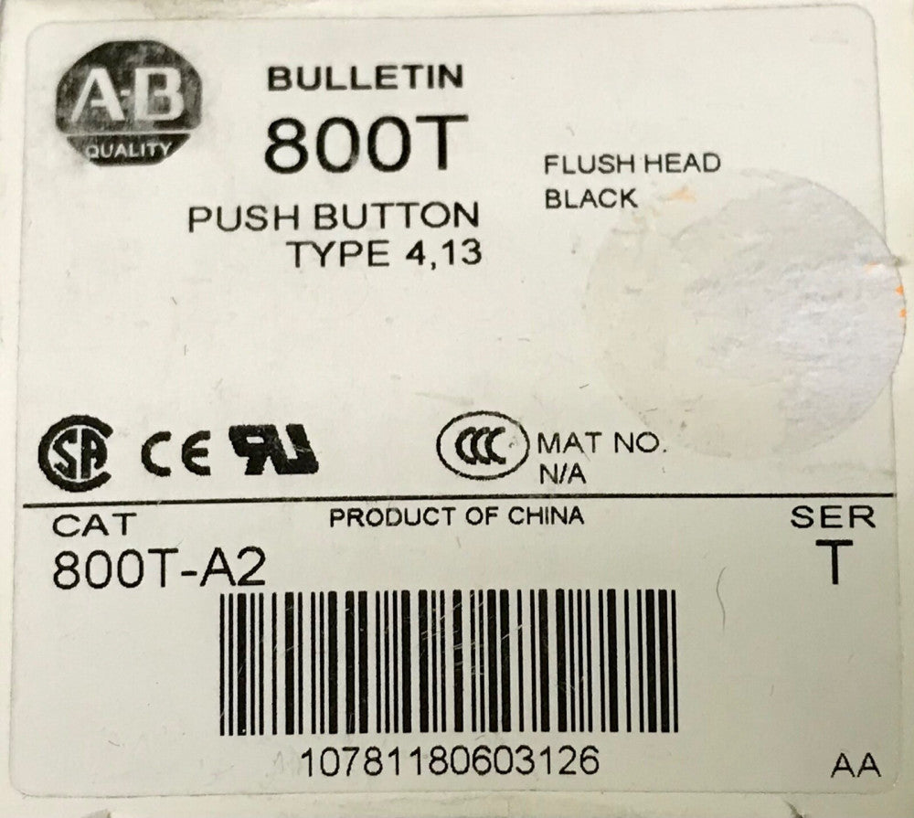 ALLEN BRADLEY 800T A2 BLACK Flush Head Pushbutton Operator