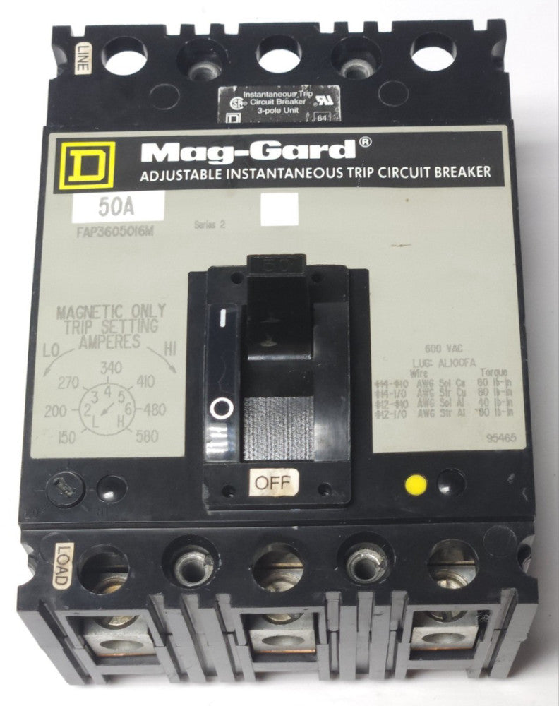 SQUARE D FAP3605016M 3 Pole 50 AMP MAG-GARD Circuit Breaker Motor Protector 150-