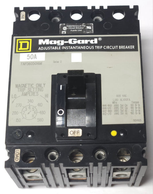SQUARE D FAP3605016M 3 Pole 50 AMP MAG-GARD Circuit Breaker Motor Protector 150-