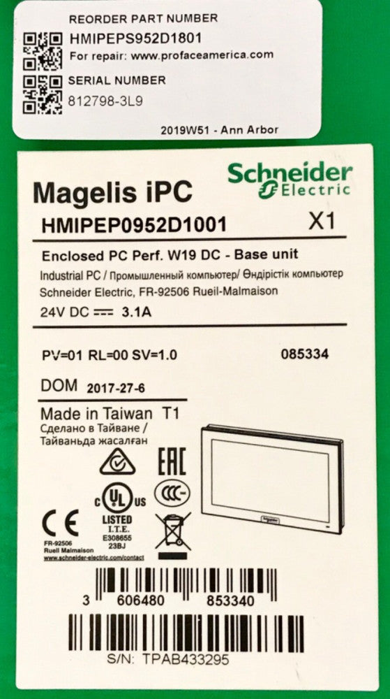 SCHNEIDER ELECTRIC HMIPEP0952D1001 24VDC Enclosed PC Magelis IPCW19 DC Base Unit