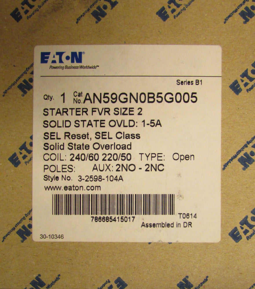 EATON CUTLER HAMMER Size 2 1-5 Amp Overload Reversing Starter AN59GN0B5G005