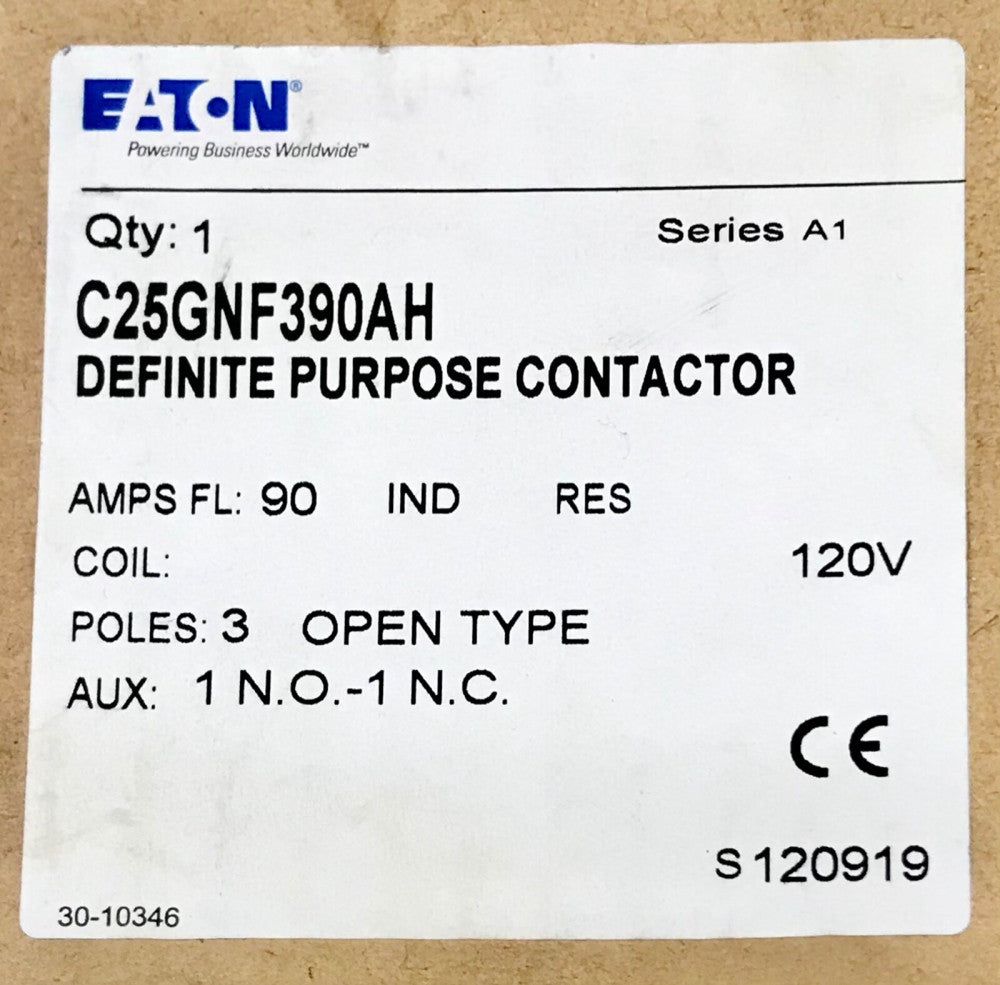 EATON C25GNF390AH 3 Pole 90 AMP 120 VAC Definite Purpose Contactor