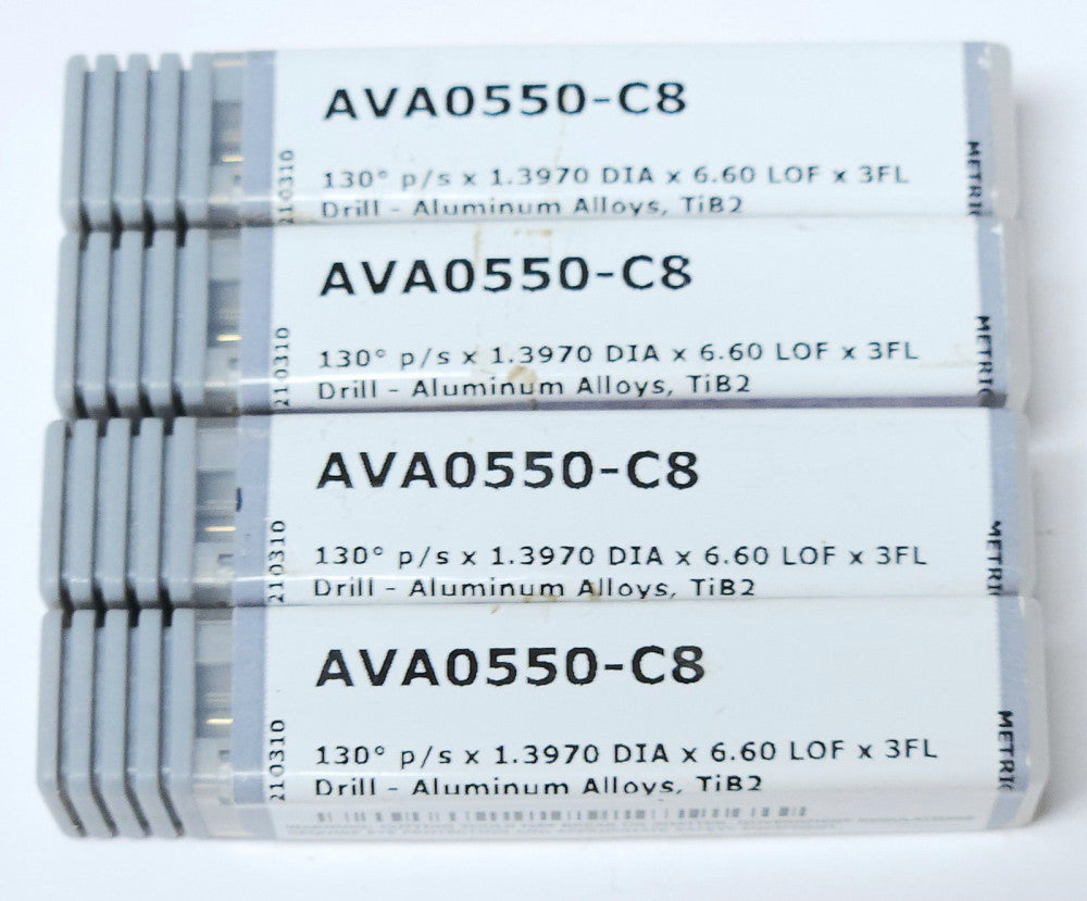 LOT OF 4 HARVEY TOOL AVA0550 C8 130° P/S X 1.3970 DIA X 6.60 LOF X 3FL. Drill Al
