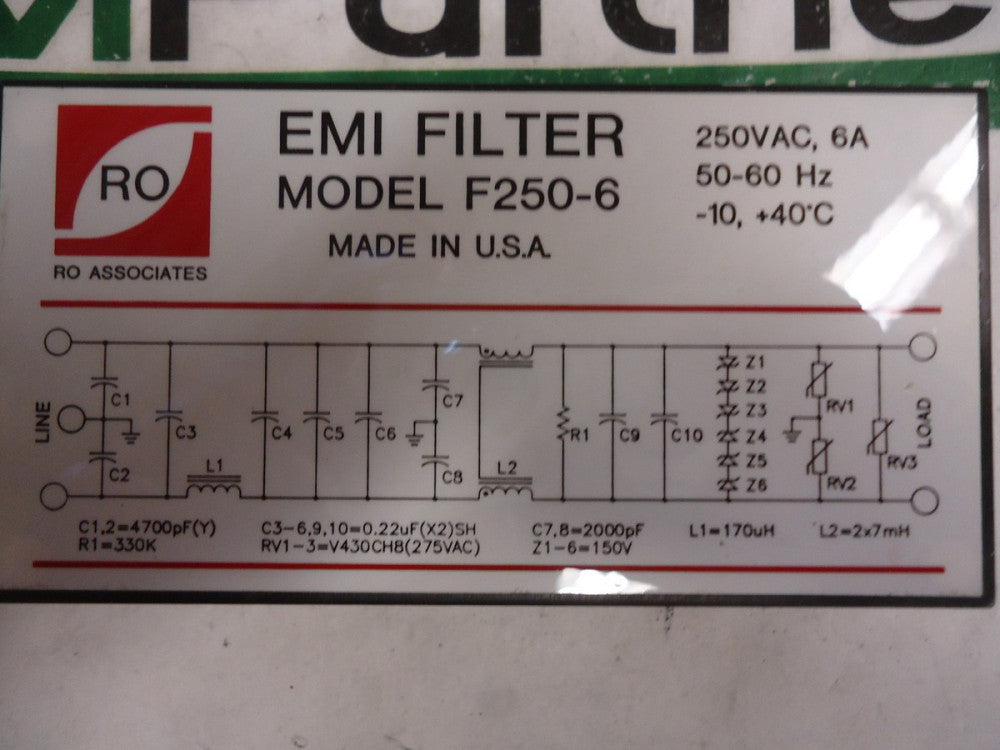 F250-6, RO Associates, EMI FLITER 250V6A, BRAND NEW!