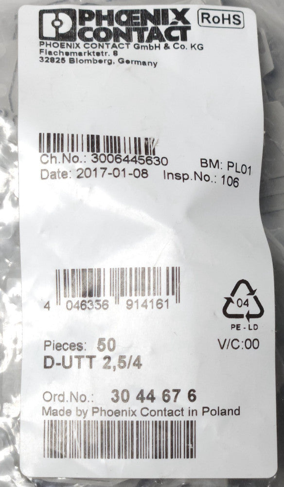 BAG OF 50 PHOENIX CONTACT D-UTT 2.5/4 Terminal Block End CAP Cover Plate GREY 30