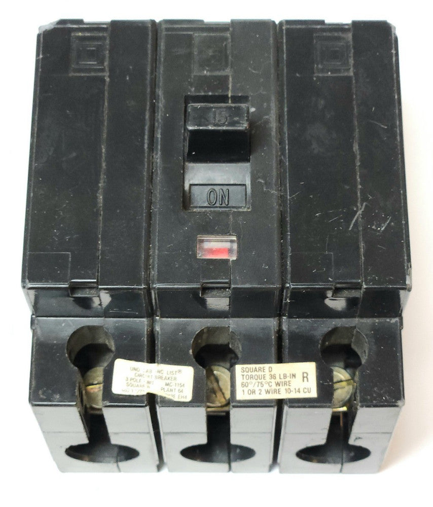 SQUARE D EH34015 3 Pole 15 AMP Type EH Circuit Breaker 277 480 VAC