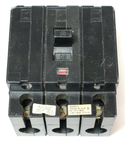 SQUARE D EH34015 3 Pole 15 AMP Type EH Circuit Breaker 277 480 VAC