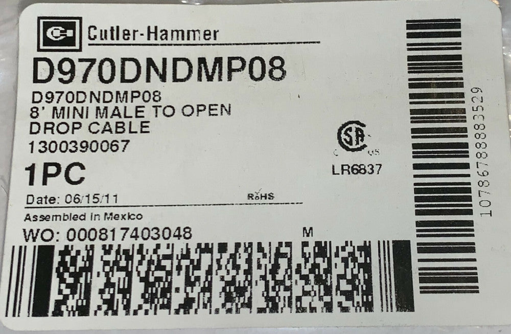 EATON CUTLER HAMMER D970DNDMP08 Mini Male to Open 8' Drop Cable 1300390067 