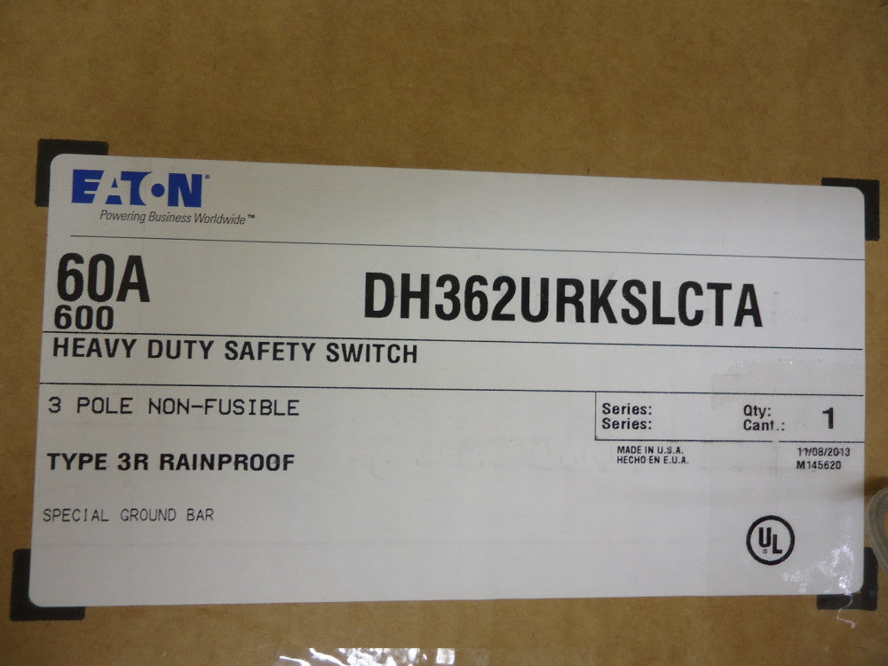 DH362URKSLCTA, Eaton, SWITCH, HEAVY DUTY SAFETY, 3 POLE, 60A, BRAND NEW!