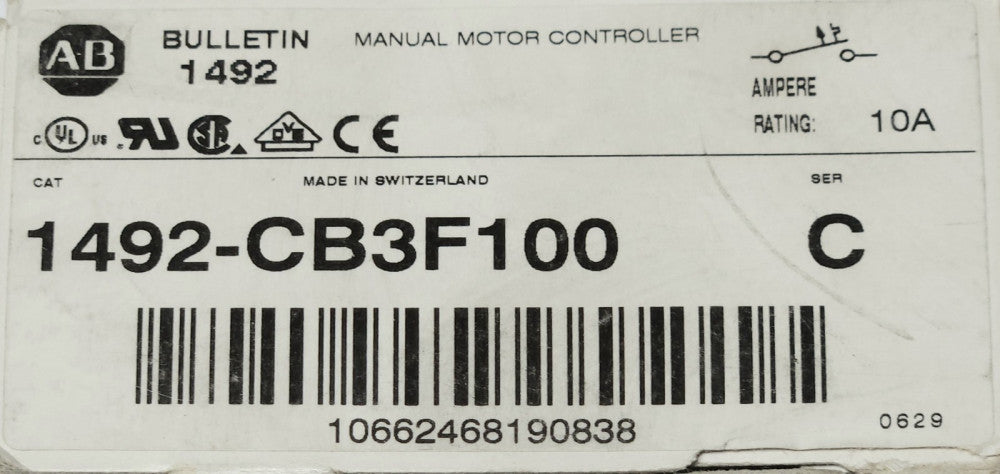ALLEN BRADLEY 1492 CB3F100 3 Pole 10 AMP Manual Motor Controller Breaker 5 HP 27