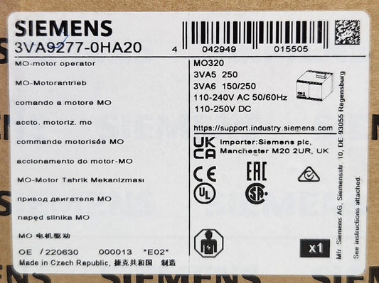 SIEMENS 3VA9277 0HA20 MO320 Circuit Breaker Motor Operator 110-240 VAC 110-250