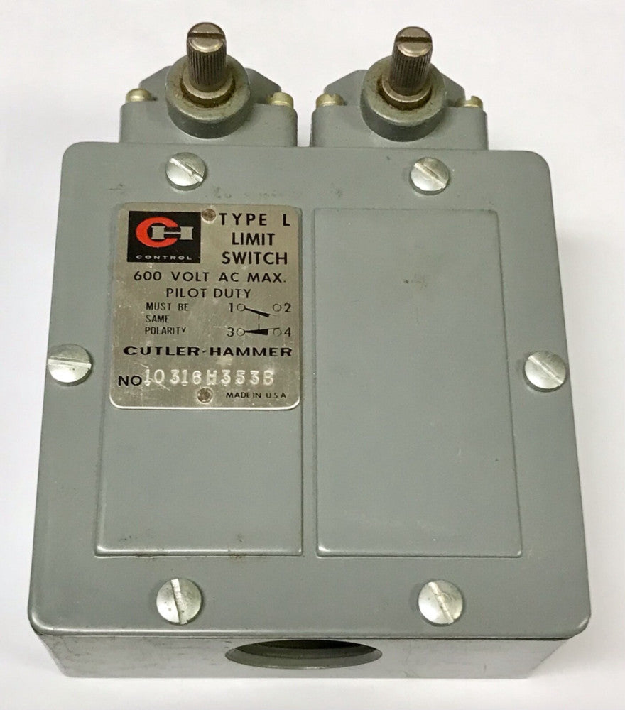 EATON CUTLER HAMMER 10316H353B 600 VAC Type L Dual Head Limit Switch Pilot Duty