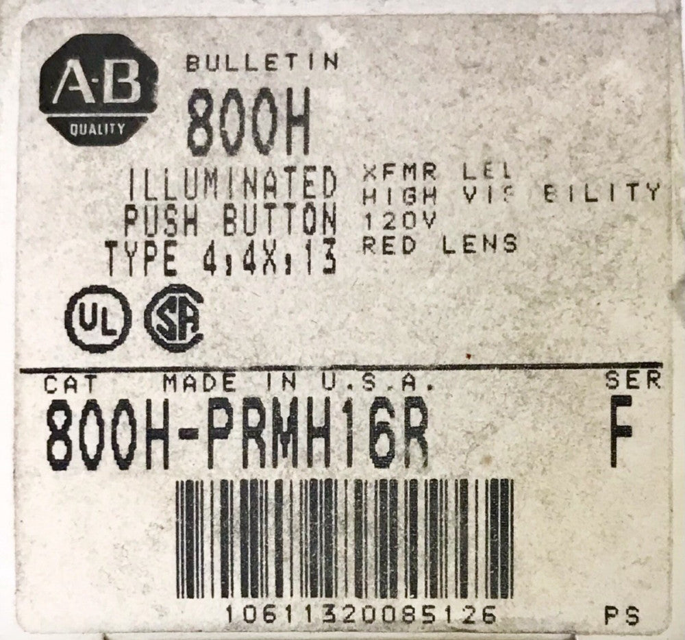 ALLEN BRADLEY 800H PRMH16R 120V Red Illuminated Push Pull Push Button Mushroom 