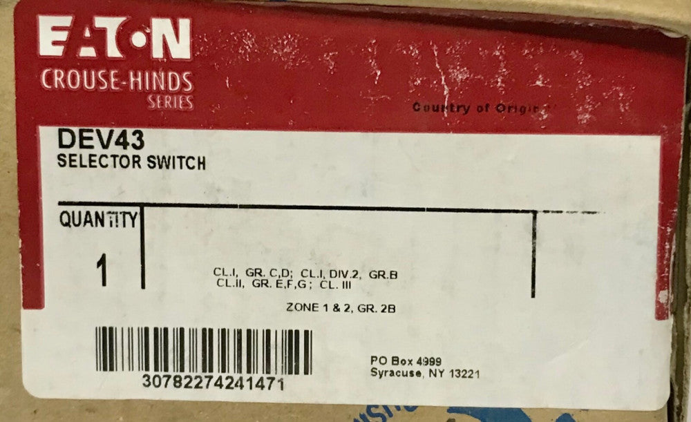 EATON CROUSE HINDS DEV43 Type DEV Selector Switch