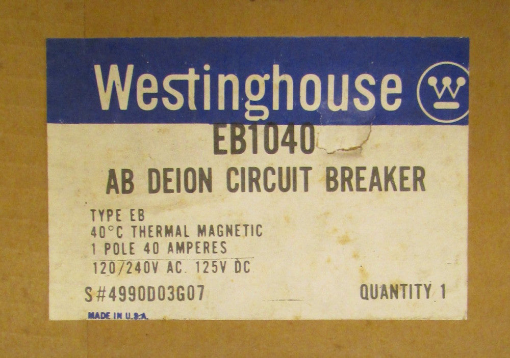 Westinghouse Type EB Circuit Breaker Single Pole 40 Amp EB1040