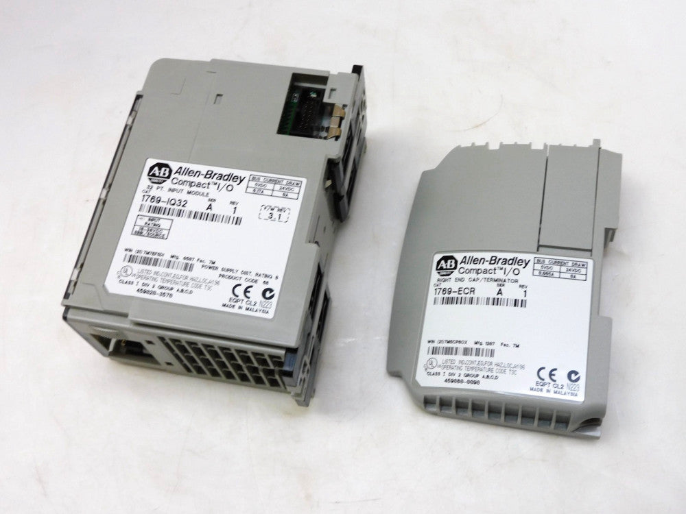 ALLEN BRADLEY COMPACT I/O UNIT 1769-IQ32 SER A REV 1 F/W 3.1 W/ END CAP 1769-ECR