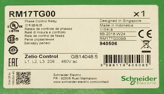 SCHNEIDER ELECTRIC RM17TG00 Phase Control Relay Zelio Contact GB14048.5 480 VAC
