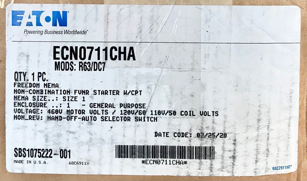 EATON ECN0711CHA 120 VAC Size 1 AN19DNO Starter Nema 1 Enclosure 460 VAC 