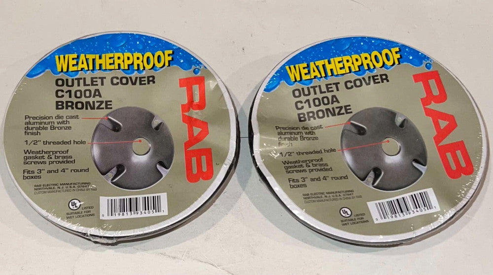 1 LOT OF 2 RAB WEATHERPROOF Outlet Cover C100A Bronze 1/2" Threaded Hole