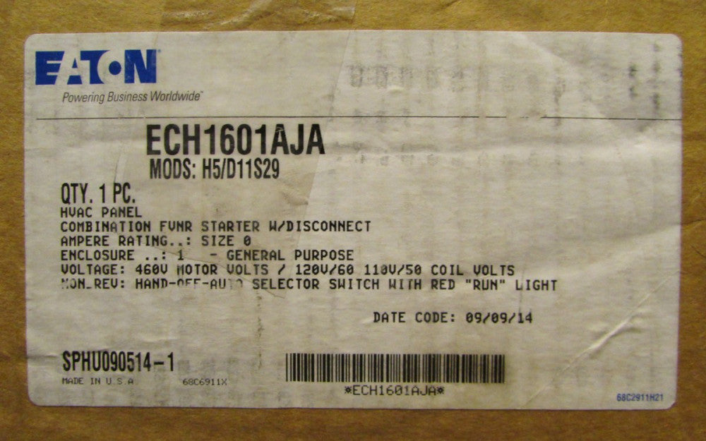 EATON CUTLER HAMMER ECH1601AJA Sze 0 Starter Nema 1 Enclo AN16BN0 Mods H5/D11529