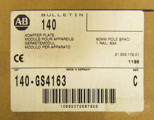 ALLEN BRADLEY 60MM 63 Amp Pole SPACI Adapter Plate Module 140 GS4163