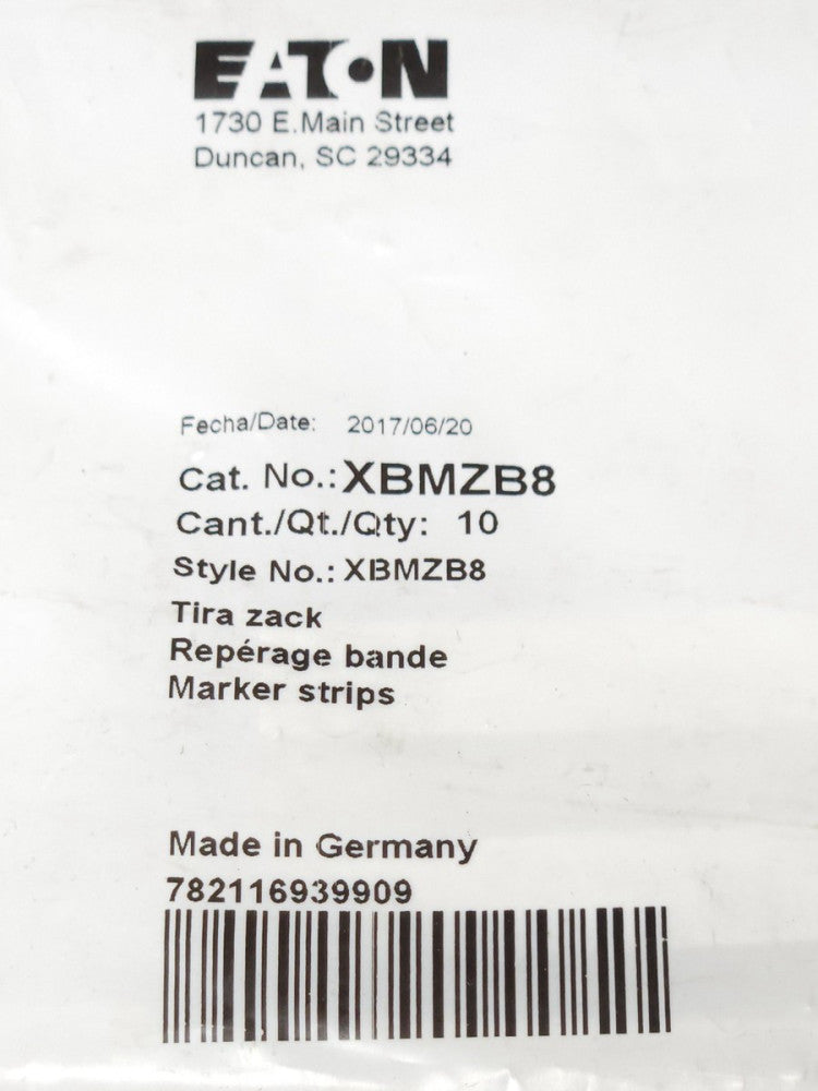 EATON CUTLER HAMMER XBMZB8 PACK OF 10 Blank White Terminal Marker Strips
