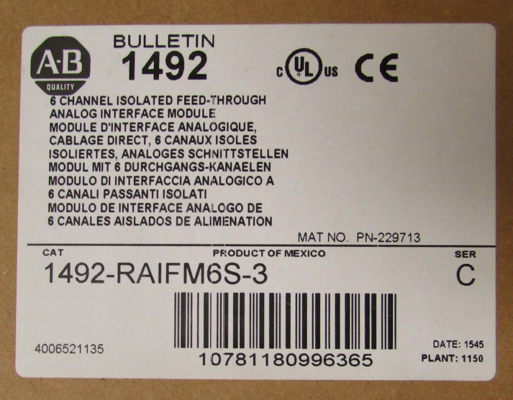 ALLEN BRADLEY 1492 RAIFM65 3 Series C 6 Channel Analog Interface Module
