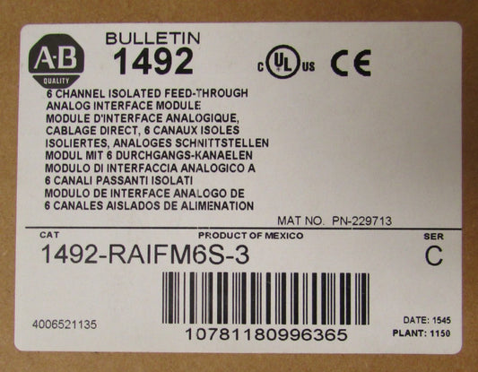 ALLEN BRADLEY 1492 RAIFM65 3 Series C 6 Channel Analog Interface Module